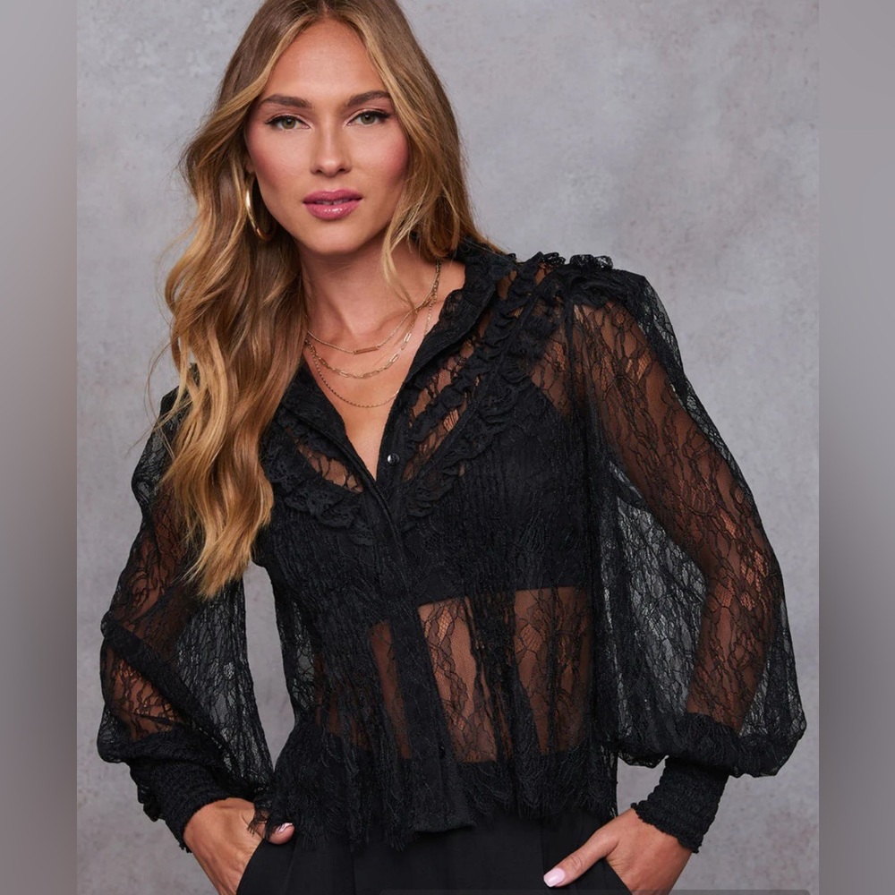 BRAND NEW Never Worn Black Lace Blouse from Vici